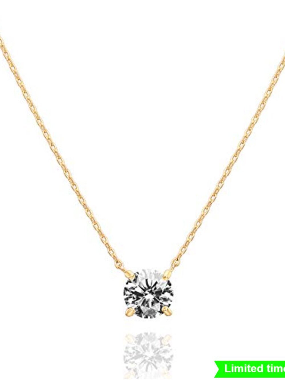 18K Gold Plated Cubic Zirconia Solitaire Pendant Choker Necklace for Women